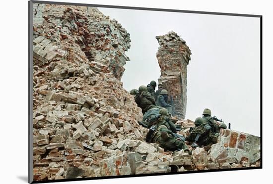 Marines Climbing Ruins-null-Mounted Photographic Print