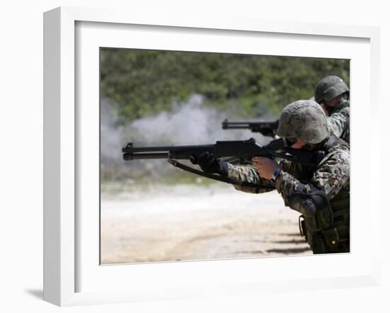 Marines Fire Joint Service Combat Shotguns-Stocktrek Images-Framed Photographic Print