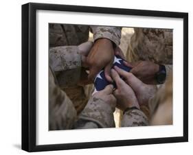 Marines Fold an American Flag after It was Raised in Memory of a Fallen Soldier-Stocktrek Images-Framed Photographic Print