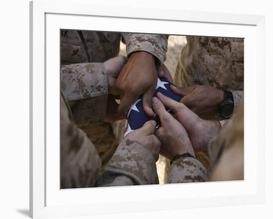 Marines Fold an American Flag after It was Raised in Memory of a Fallen Soldier-Stocktrek Images-Framed Photographic Print