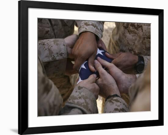 Marines Fold an American Flag after It was Raised in Memory of a Fallen Soldier-Stocktrek Images-Framed Photographic Print