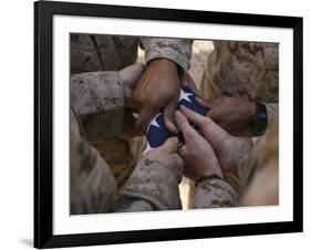 Marines Fold an American Flag after It was Raised in Memory of a Fallen Soldier-Stocktrek Images-Framed Photographic Print