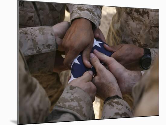 Marines Fold an American Flag after It was Raised in Memory of a Fallen Soldier-Stocktrek Images-Mounted Photographic Print