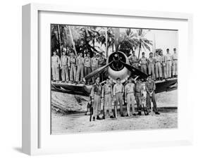 Marines of Famed VMF-214 Black Sheep Squadron Wearing Baseball Caps Given by St. Louis Cardinals S-null-Framed Photographic Print