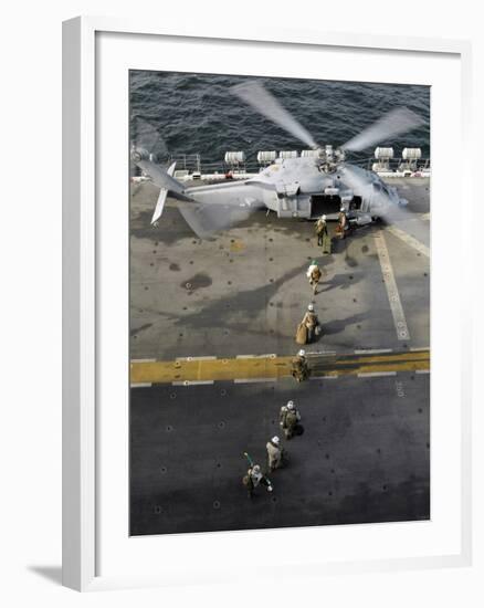 Marines Prepare to Board an MH-60S Sea Hawk Helicopter Aboard USS Peleliu-Stocktrek Images-Framed Photographic Print