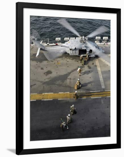 Marines Prepare to Board an MH-60S Sea Hawk Helicopter Aboard USS Peleliu-Stocktrek Images-Framed Photographic Print