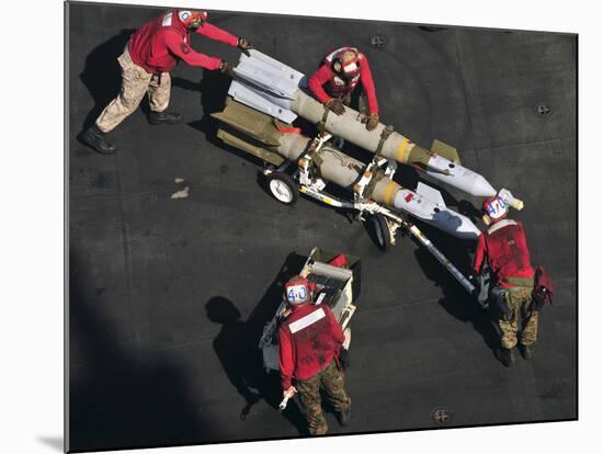 Marines Push Pordnance into Place on the Flight Deck of USS Enterprise-Stocktrek Images-Mounted Photographic Print