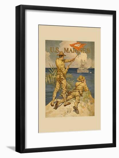 Marines Signaling from Shore to Ships at Sea-Joseph Christian Leyendecker-Framed Art Print