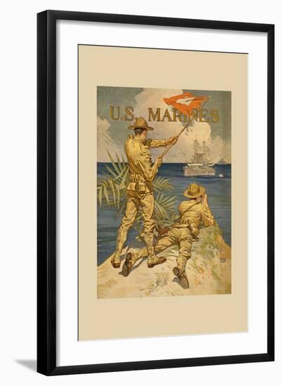 Marines Signaling from Shore to Ships at Sea-Joseph Christian Leyendecker-Framed Art Print