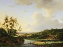 An Extensive Landscape with Figures and Cattle by a River, a Town Beyond, 1845-Marinus Adrianus Koekkoek-Framed Giclee Print