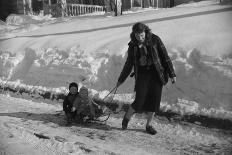 Woman Pulling Two Children on Sled in Winter, Vermont, 1940-Marion Post Wolcott-Photographic Print