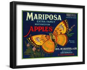 Mariposa Apple Label - San Francisco, CA-Lantern Press-Framed Art Print