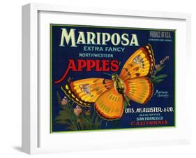 Mariposa Apple Label - San Francisco, CA-Lantern Press-Framed Art Print