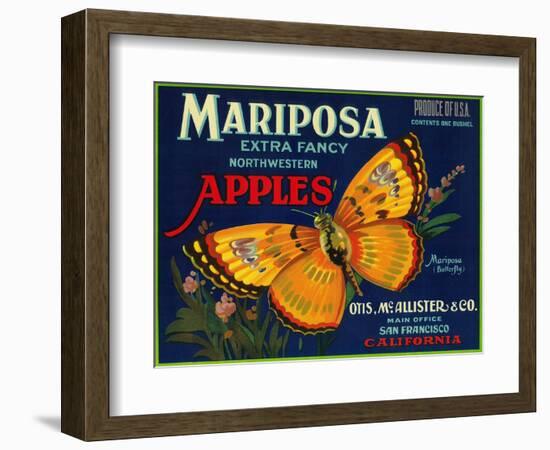 Mariposa Apple Label - San Francisco, CA-Lantern Press-Framed Art Print