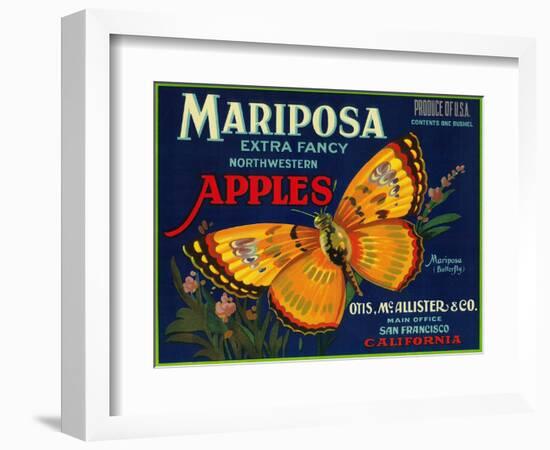 Mariposa Apple Label - San Francisco, CA-Lantern Press-Framed Art Print