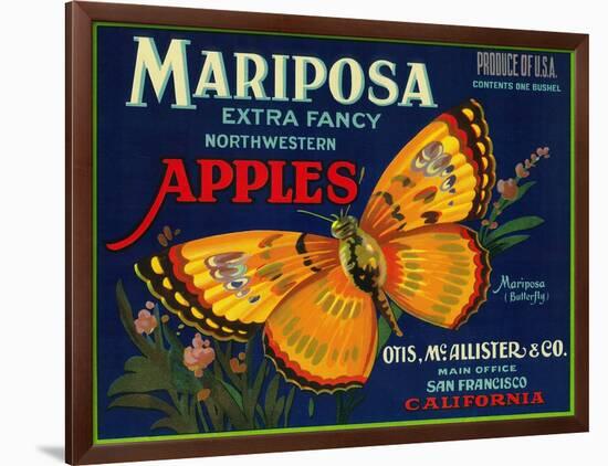 Mariposa Apple Label - San Francisco, CA-Lantern Press-Framed Art Print