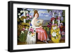 Mariquita and Flowers; Mariquita En Flores, 1930 (Oil on Canvas)-Alfredo Ramos Martinez-Framed Giclee Print