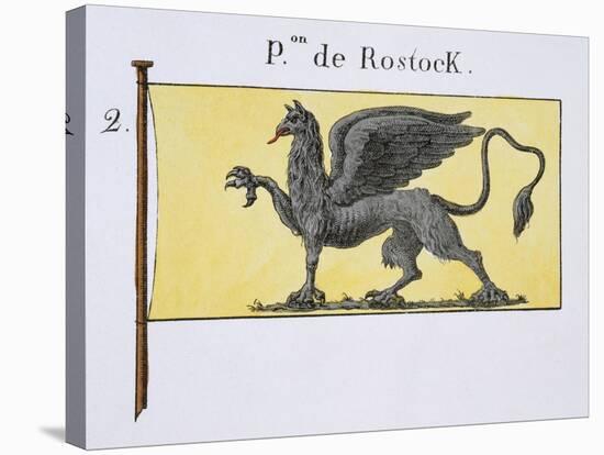Maritime Flag with Griffin Emblem Denoting de Rostock Crest, from a French Book of Flags, c.1819-null-Stretched Canvas