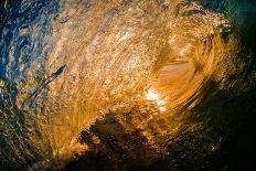 Spun Gold-Inside a tubing wave at sunset, shot from the water, Kirra, Queensland, Australia-Mark A Johnson-Photographic Print