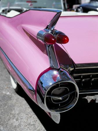 'Close-Up of Fin and Lights on a Pink Cadillac Car' Photographic Print