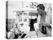 Actor Paul Newman Fishing with a Friend-Mark Kauffman-Stretched Canvas