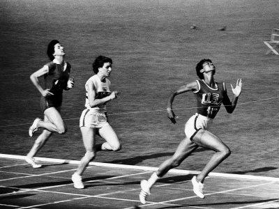 US Runner Wilma Rudolph Winning Women's 100 Meter Race at Olympics