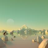 Low-Poly Mountain Landscape Reflecting on Water-Mark Kirkpatrick-Stretched Canvas