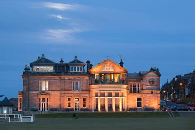 Moonrise over the Royal and Ancient Golf Club, St. Andrews, Fife, Scotland, United Kingdom, Europe