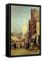 Market at Hennebont-Jules Achille Noel-Framed Stretched Canvas