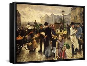 Market Day at Hojbro Plads Copenhagen-Paul Fischer-Framed Stretched Canvas