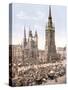 Market Day in Halle with the Red Tower in the Background, Germany, Pub. C.1895-null-Stretched Canvas