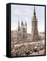 Market Day in Halle with the Red Tower in the Background, Germany, Pub. C.1895-null-Framed Stretched Canvas