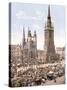 Market Day in Halle with the Red Tower in the Background, Germany, Pub. C.1895-null-Stretched Canvas