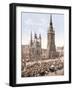 Market Day in Halle with the Red Tower in the Background, Germany, Pub. C.1895-null-Framed Photographic Print