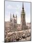 Market Day in Halle with the Red Tower in the Background, Germany, Pub. C.1895-null-Mounted Photographic Print