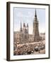 Market Day in Halle with the Red Tower in the Background, Germany, Pub. C.1895-null-Framed Photographic Print