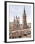 Market Day in Halle with the Red Tower in the Background, Germany, Pub. C.1895-null-Framed Photographic Print