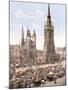 Market Day in Halle with the Red Tower in the Background, Germany, Pub. C.1895-null-Mounted Photographic Print