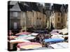 Market Day in Place De La Liberte, Sarlat, Dordogne, France, Europe-Peter Richardson-Stretched Canvas