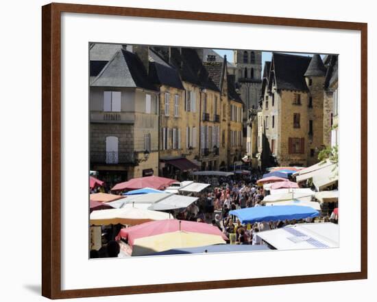 Market Day in Place De La Liberte, Sarlat, Dordogne, France, Europe-Peter Richardson-Framed Photographic Print