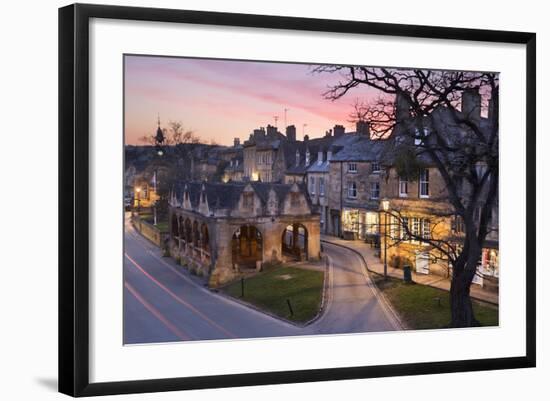 Market Hall and Cotswold Stone Cottages on High Street, Chipping Campden, Cotswolds-Stuart Black-Framed Photographic Print