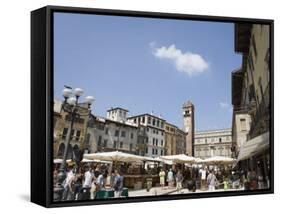 Market in Piazza Delle Erbe, Verona, Veneto, Italy, Europe-Martin Child-Framed Stretched Canvas