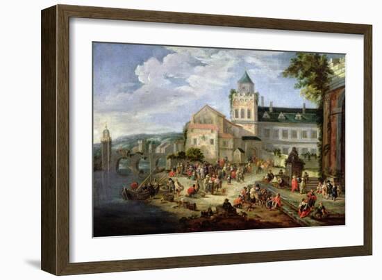 Market on the Banks of a River-Mathys Schoevaerdts-Framed Giclee Print