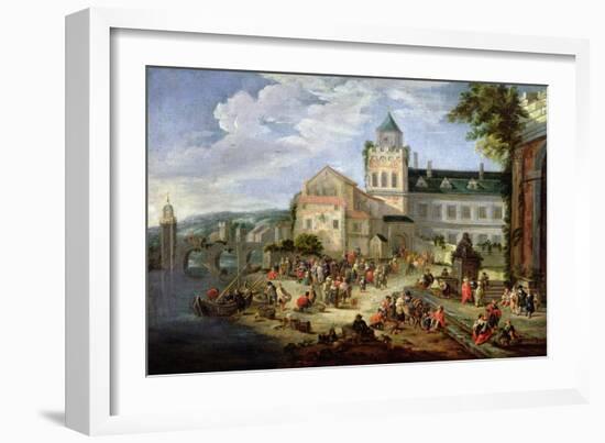 Market on the Banks of a River-Mathys Schoevaerdts-Framed Giclee Print