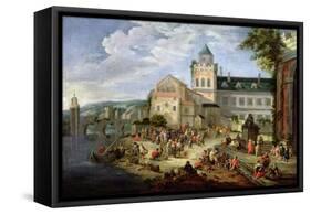 Market on the Banks of a River-Mathys Schoevaerdts-Framed Stretched Canvas