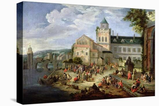 Market on the Banks of a River-Mathys Schoevaerdts-Stretched Canvas