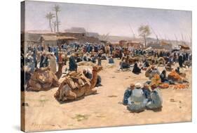 Market on the Nile, C.1893 (Oil on Canvas)-Joseph Farquharson-Stretched Canvas