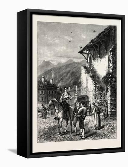 Market Place at Laruns, the Pyrenees, France, 19th Century-null-Framed Stretched Canvas