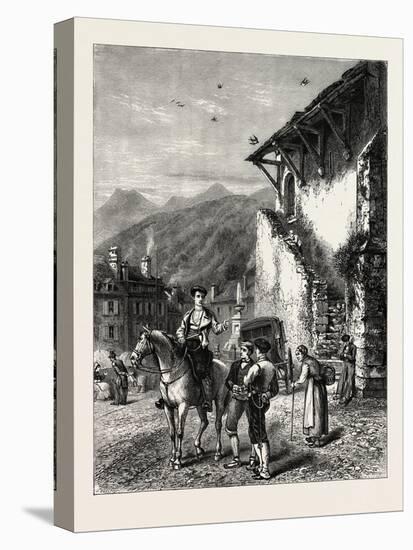 Market Place at Laruns, the Pyrenees, France, 19th Century-null-Stretched Canvas