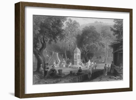 Market Scene and Fountain, Antioch-William Henry Bartlett-Framed Giclee Print